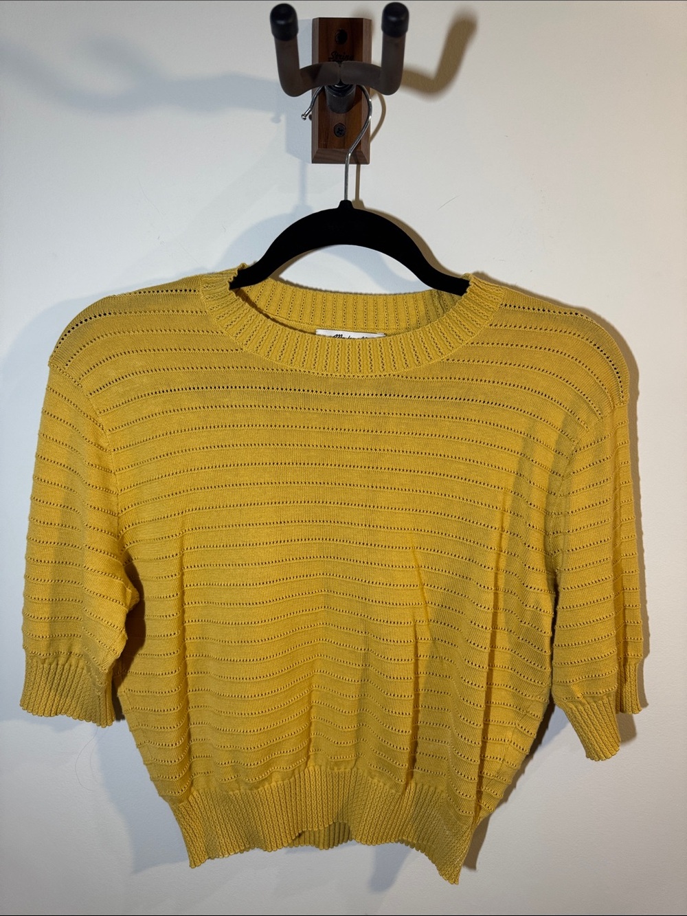 Madewell Mustard Yellow Open-Stitch Crewneck Sweater